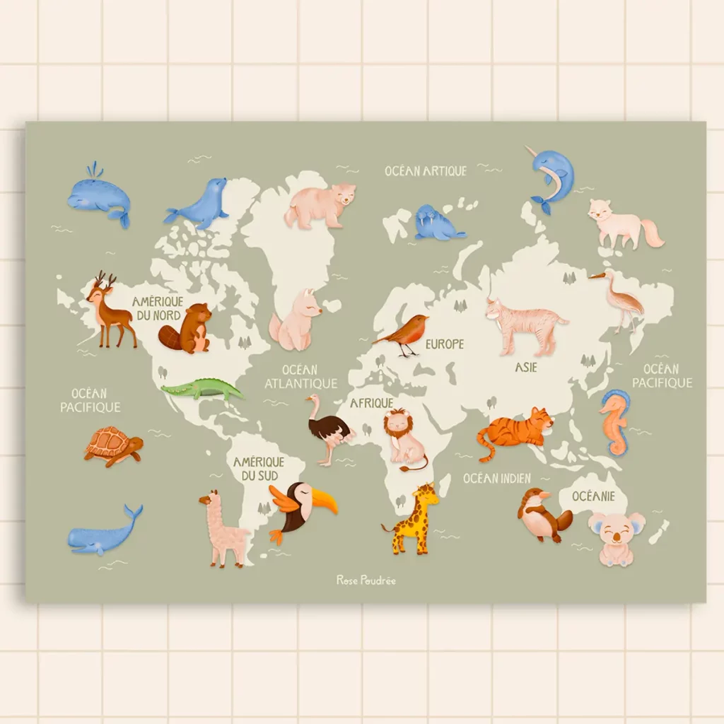 carte du monde animaux