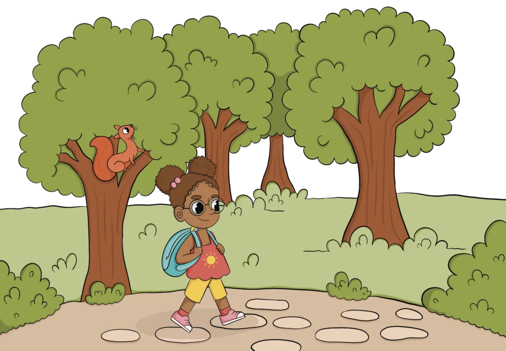 illustration promenade en foret couleur édition jeunesse