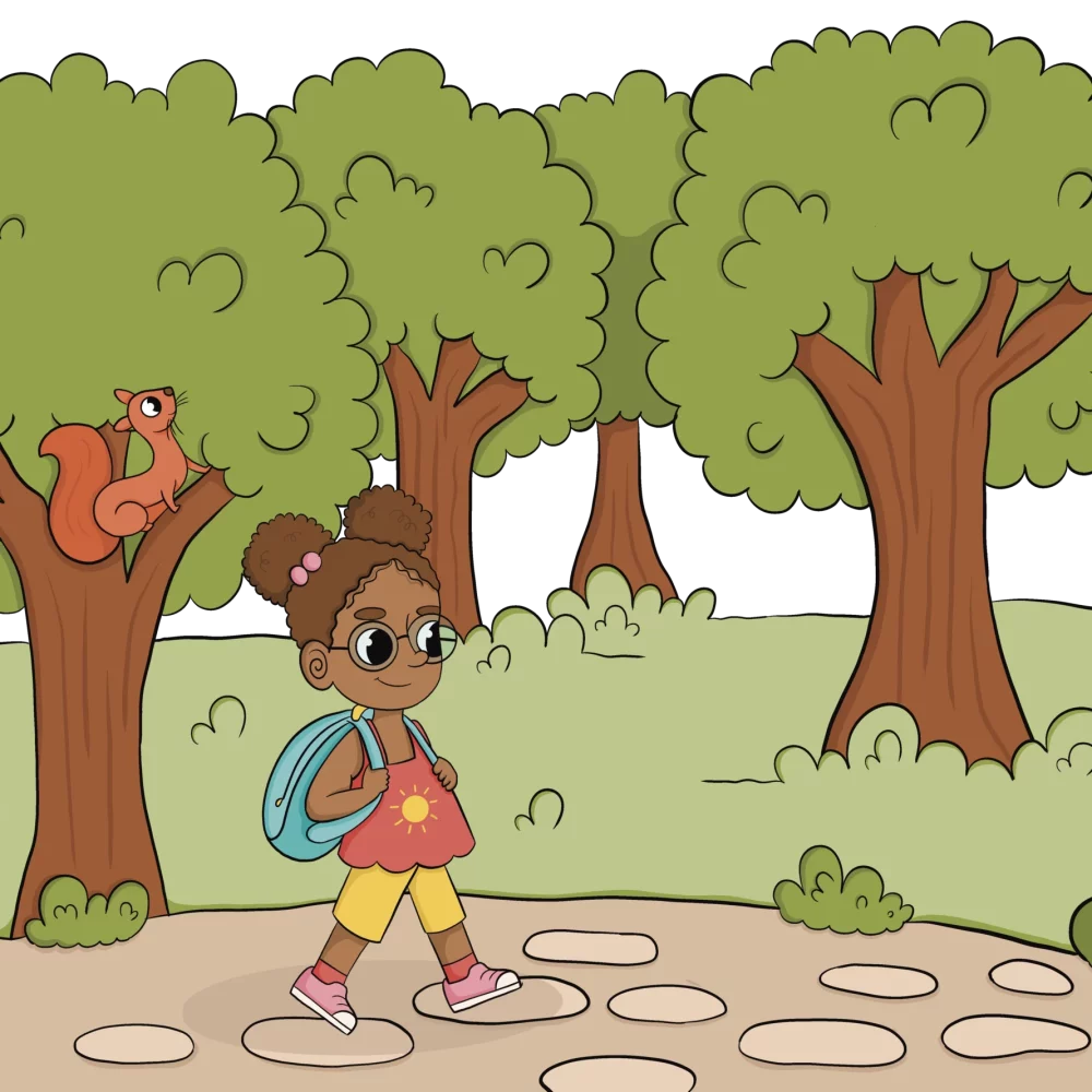 illustration promenade en foret couleur édition jeunesse