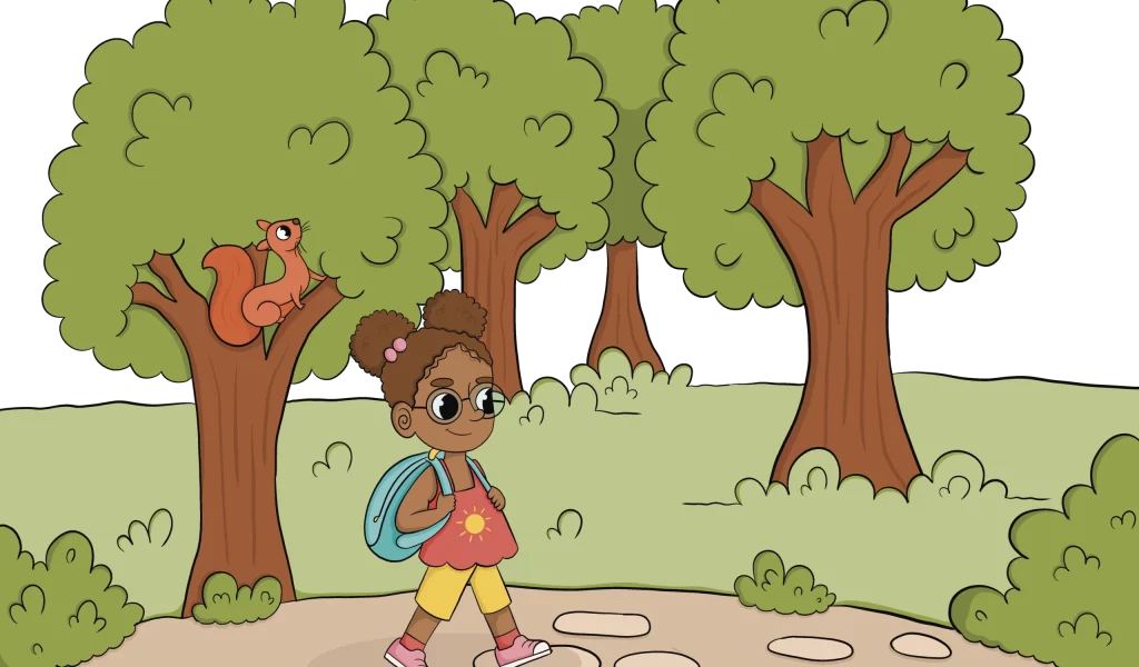 illustration promenade en foret couleur édition jeunesse